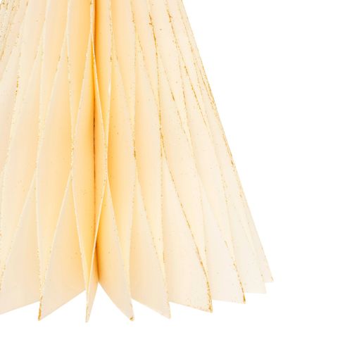 Déco De Noël Ange En Bois Et Papier Plié Écru Avec Liseré Doré H 25 Cm