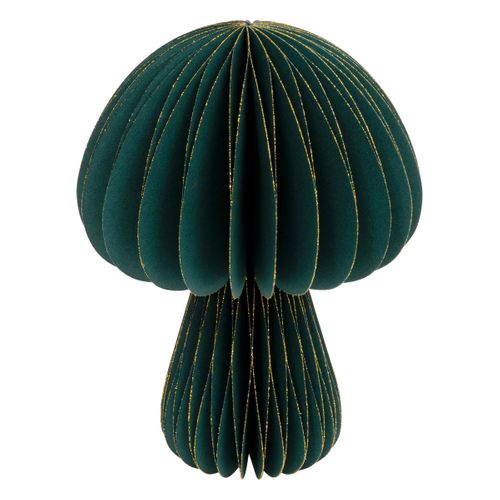 Déco De Noël Champignon En Papier Plié Vert Avec Liseré Doré H 25 Cm
