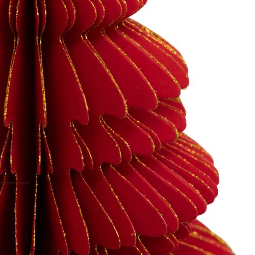 Sapin De Noël En Papier Plié Rouge Liseré Doré H 30 Cm