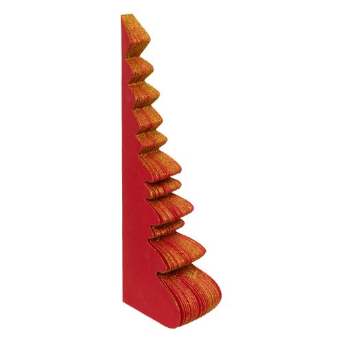 Sapin De Noël En Papier Plié Rouge Liseré Doré H 30 Cm