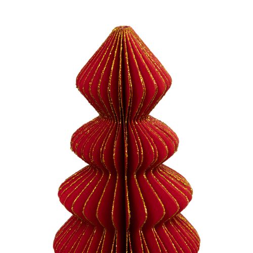 Sapin De Noël En Papier Plié Rouge Liseré Doré H 30 Cm
