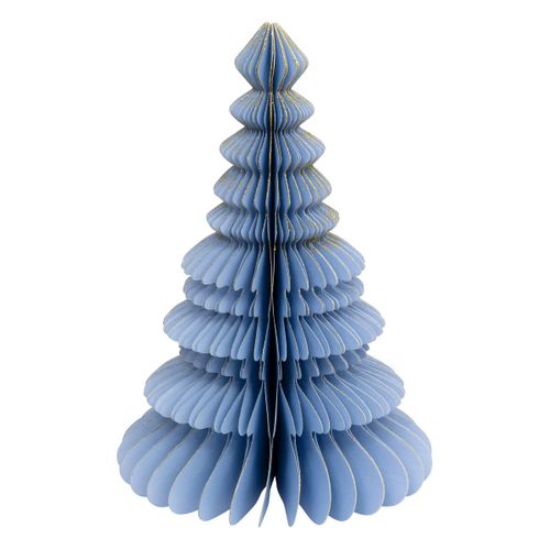 Sapin De Noël En Papier Plié Bleu Liseré Doré H 30 Cm