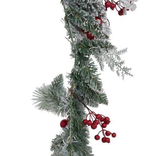 Guirlande De Noël Vert Enneigé Avec Baies Et Déco Rouges L 180 Cm