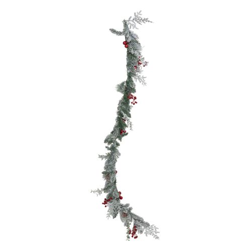 Guirlande De Noël Vert Enneigé Avec Baies Et Déco Rouges L 180 Cm
