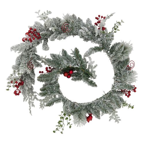 Guirlande De Noël Vert Enneigé Avec Baies Et Déco Rouges L 180 Cm