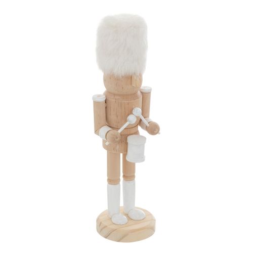 Déco De Noël Figurine Casse-noisette Bois Et Fourrure Blanche H 25.5 Cm