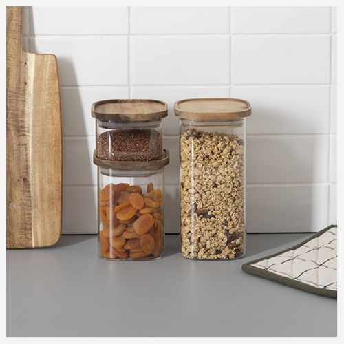 Bocal "hermet" 0,4len Verre Avec Couvercle Hermétique En Acacia