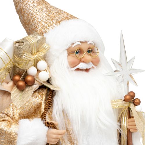 Père Noël En Habit Doré Fourrure Blanche H 45 Cm