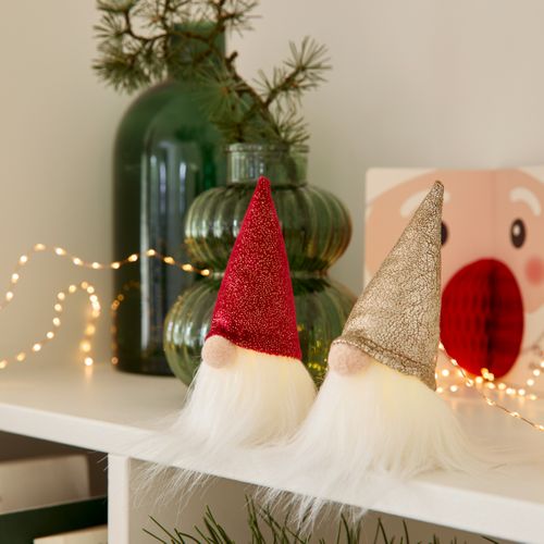 Gnome LED H. 13 cm - Rouge ou doré