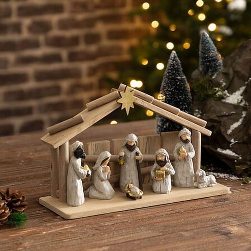 Ancienne Crèche De Noël - Santons Et Petit Jésus - Décoration Vintage