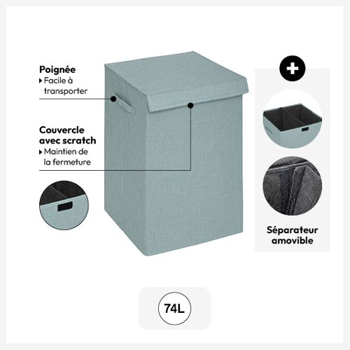 Panier à Linge Bleu Clair 74l Avec 2 Compartiments H 60 Cm