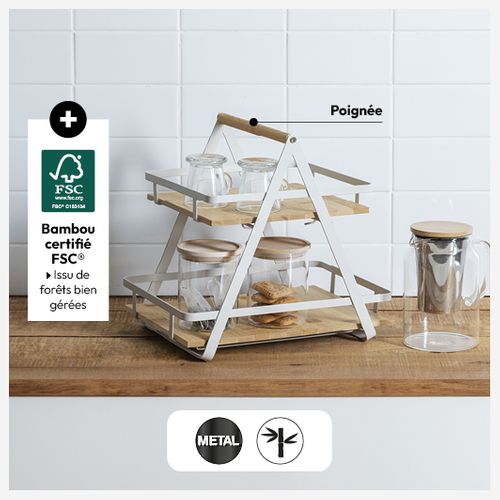 Étagère "ordera" 2 Niveaux Avec Anse En Bambou