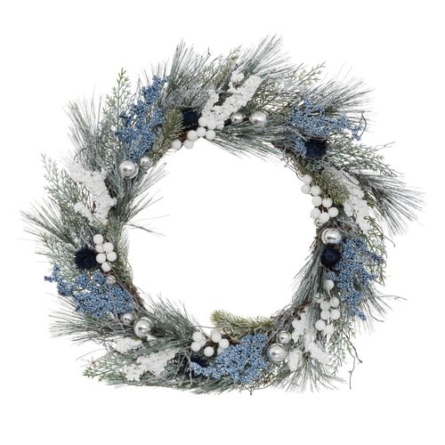 Couronne De Noël D 50 Cm Bleu Et Blanc