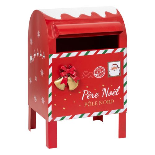 Boîte Aux Lettres Père Noël En Métal Rouge Imprimé H 34 Cm