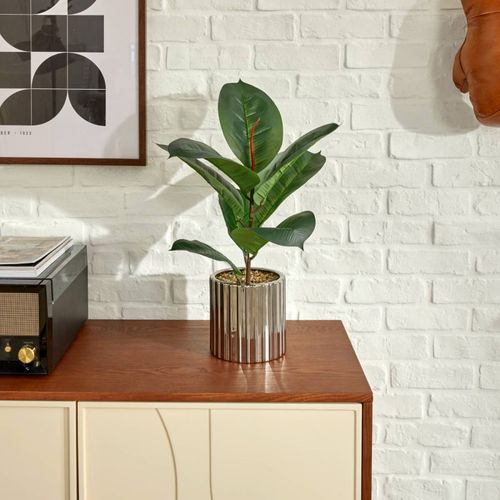 Ficus Artificiel En Pot "sky" 54cm Vert et Argent