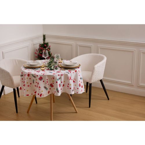 Nappe De Noël Ronde Antitache Motif Père Noël - D. 180 Cm
