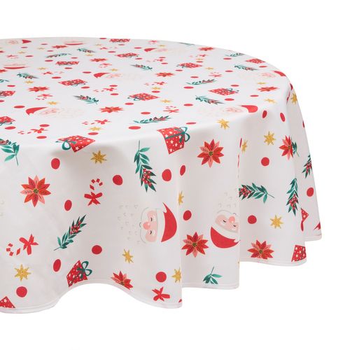 Nappe De Noël Ronde Antitache Motif Père Noël - D. 180 Cm