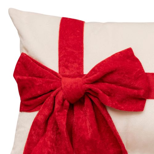 Coussin De Noël Blanc Nœud Rouge Façon Paquet Cadeau 30 X 50 Cm