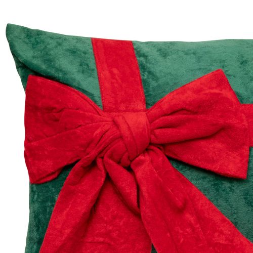 Coussin De Noël Vert Nœud Rouge Façon Paquet Cadeau 30 X 50 Cm