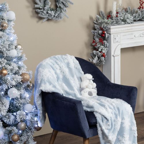 Plaid De Noël Motifs Flocons - 130 X 180 Cm - Bleu