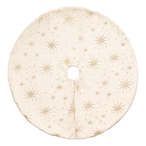 Déco De Noël Tapis Pour Pied De Sapin Ivoire Motif Étoiles Dorées D 90 Cm
