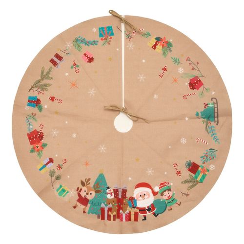 Tapis Pour Sapin De Noël Effet Jute Père Noël - Diam 90 Cm - Beige