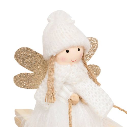 Déco De Noël Personnage Ange Blanc Et Doré Sur Une Luge H 14.5 Cm