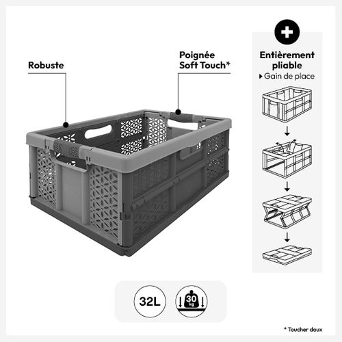 Caisse De Rangement Pliable Avec Poignées Soft Touch 32l