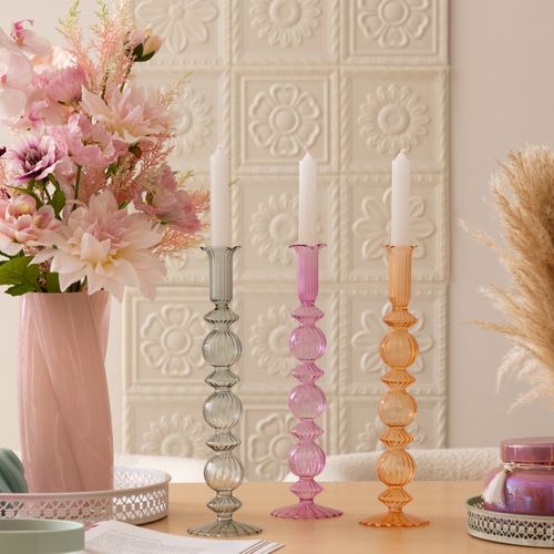 Bougeoir Chandelier En Verre Coloré H 30.5 Cm