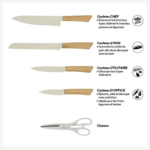 Bloc "sensia" 4 Couteaux Et Ciseaux Manches En Bambou