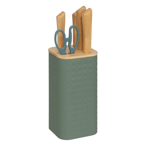 Bloc "sensia" 4 Couteaux Et Ciseaux Manches En Bambou