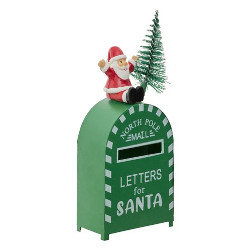 Déco Noël Petite Boîte Aux Lettres En Métal Imprimé H 14 Cm
