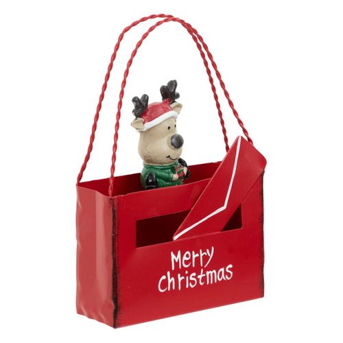 Déco Noël Petite Boîte Aux Lettres Forme Sac En Métal Imprimé H 14 Cm