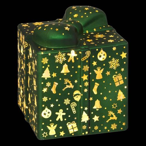 Déco De Noël Lumineuse Paquet Cadeau En Verre 10 LED H 14 Cm