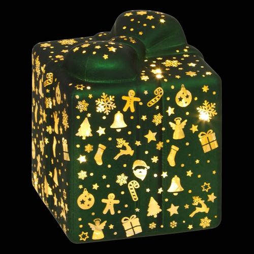 Déco De Noël Lumineuse Paquet Cadeau En Verre 7 LED H 10 Cm