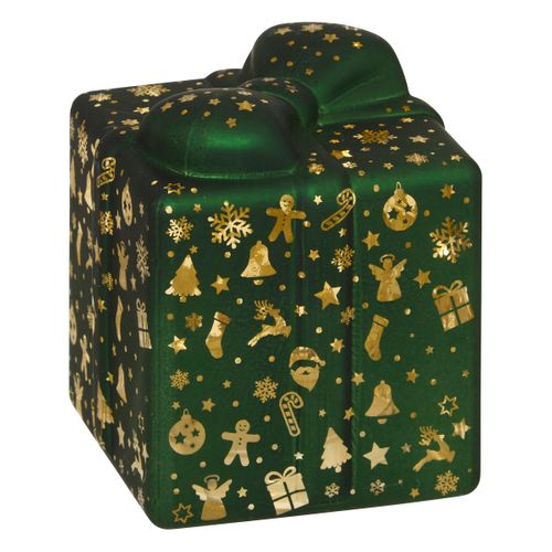 Déco De Noël Lumineuse Paquet Cadeau En Verre 7 LED H 10 Cm