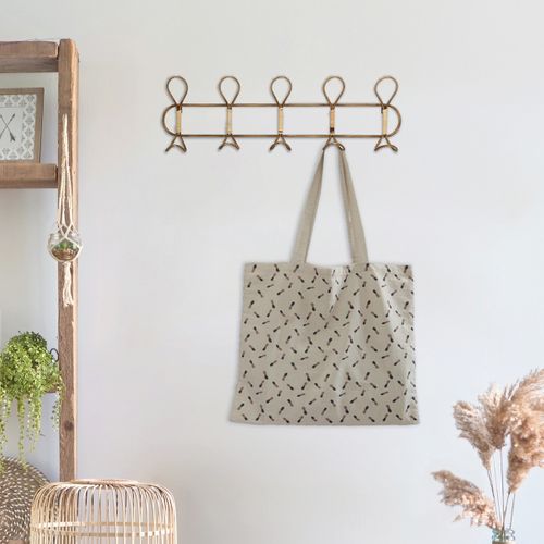 Patère En Métal Et Rotin 5 Crochets L 76 Cm