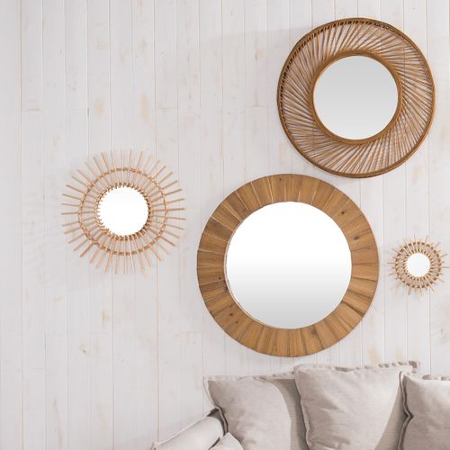 Grand Miroir Mural Spirale En Bambou Naturel D 72 Cm