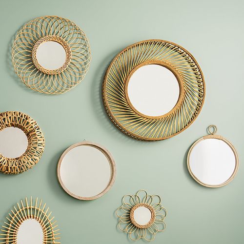 Grand Miroir Mural Spirale En Bambou Naturel D 72 Cm