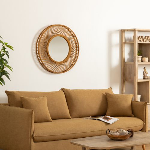 Grand Miroir Mural Spirale En Bambou Naturel D 72 Cm