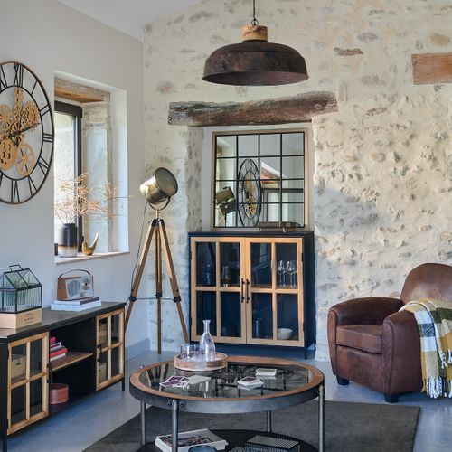 Luminaire Suspension En Métal Aspect Vieilli Et Bois De Manguier D 57 Cm