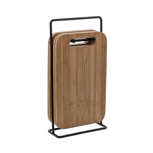 Set 4 Planches à Tapas En Bambou Avec Support En Métal Noir