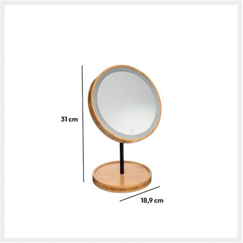 Miroir Pivotant Lumineux à LED En Bambou