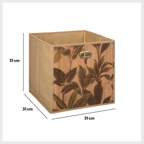 Boîte De Rangement Bambou Naturel Motif Vert  31 X 31 Cm