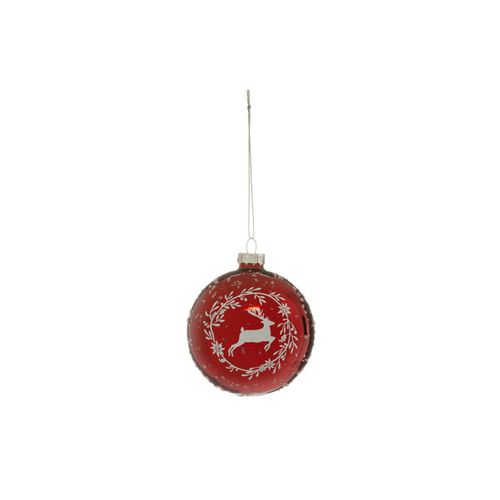 Boule De Noël En Verre "renne Couronne" 8cm Rouge