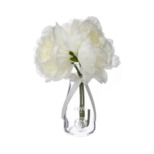 Composition Florale Artificielle 3 Pivoines Blanches Vase En Verre H 27 Cm