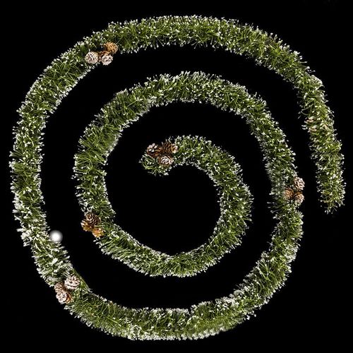 Guirlande De Noël Large 7.5 Cm Vert Floqué Avec Pommes De Pin Longueur 2.7 Mètres