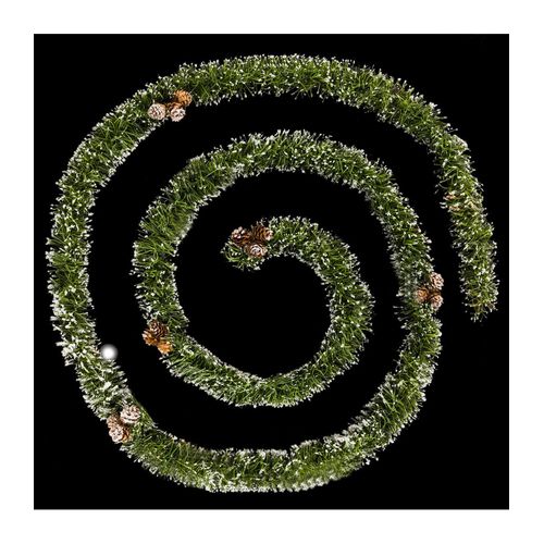 Guirlande De Noël Large 7.5 Cm Vert Floqué Avec Pommes De Pin Longueur 2.7 Mètres
