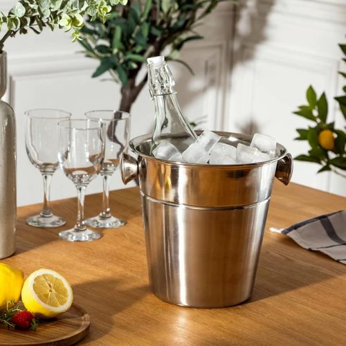 Seau à Champagne EDZARD Till - Double Paroi Acier Inoxydable Poli, Bord Et Fond Martelés - Ø 43 Cm