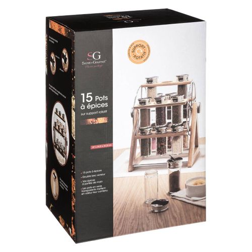 Support Roue 15 Pots à Épices Bambou